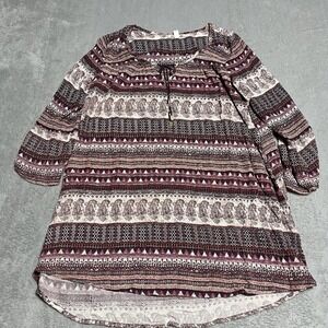 Billabong Tunic Top Womens Small Long Sleeve Scoop Neck Tassels Boho Beach Surf